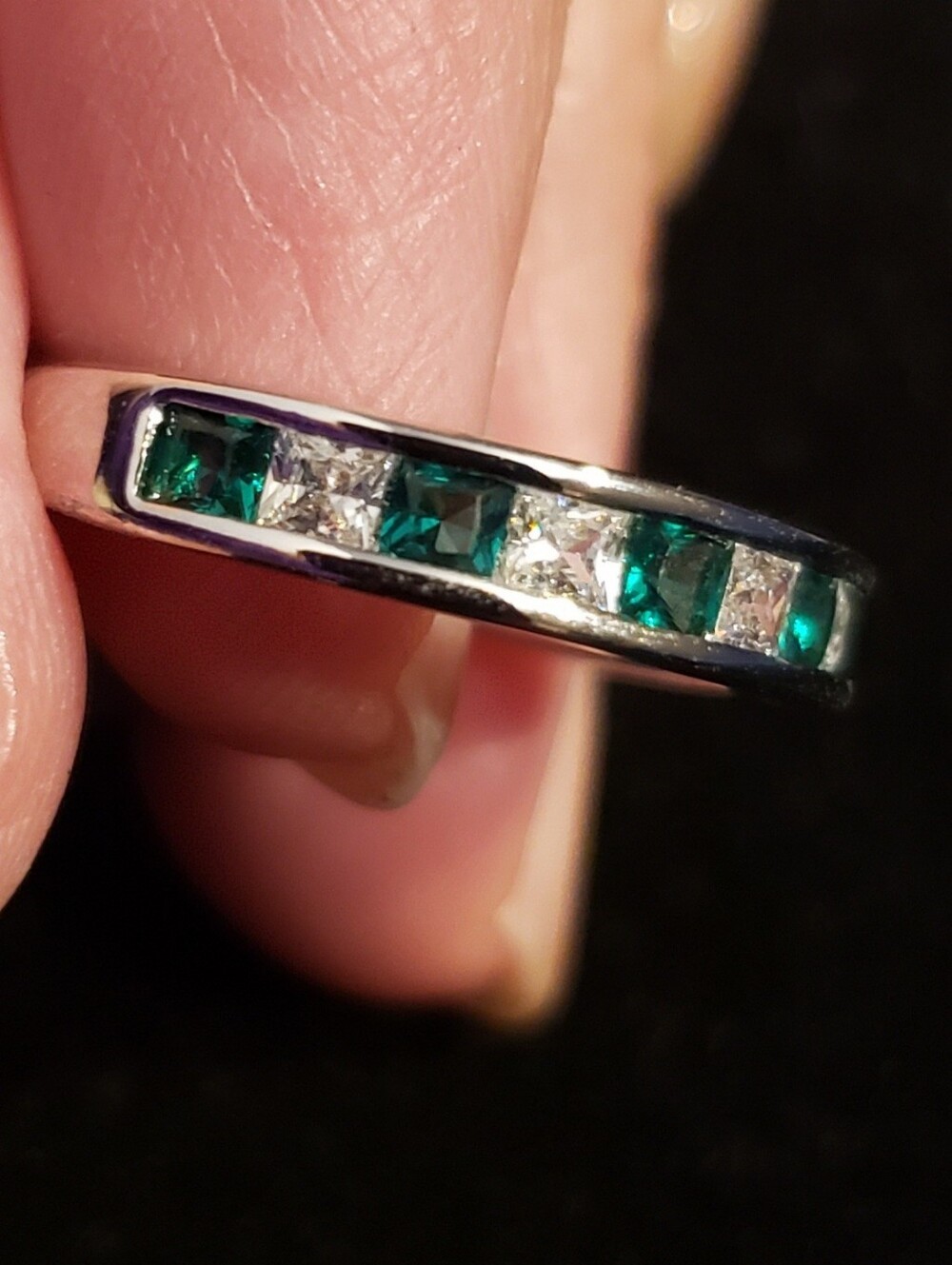 NEW Sterling 925 Stamped Sz 7 Emerald Ring With Channel-set Stones. So Gorgeous!